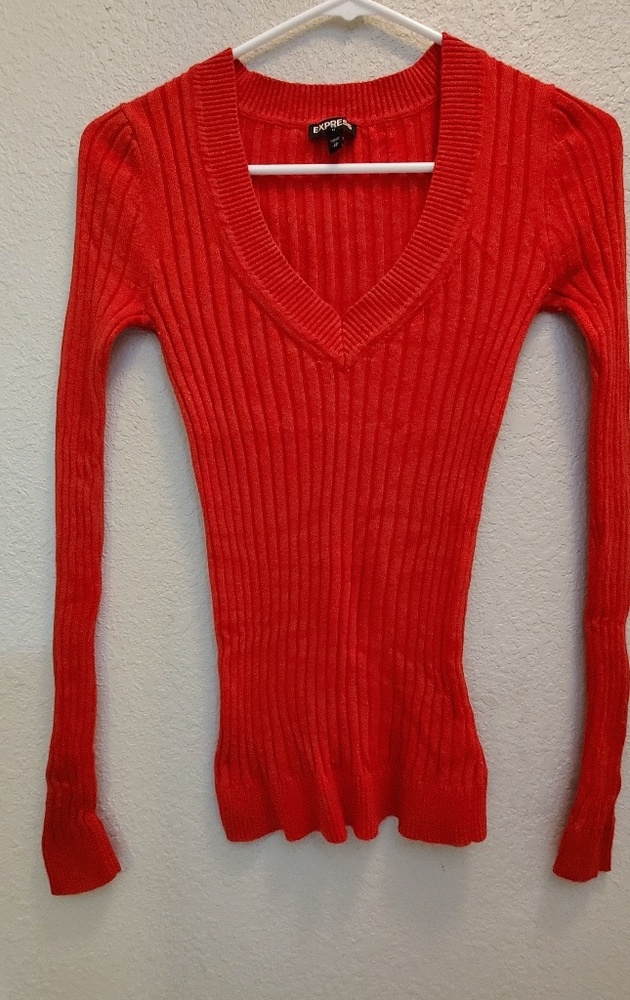 Express Wide Ribbed V-neck Red sweater